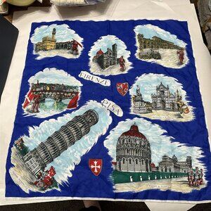VINTAGE ITALY SOUVENIR SCARF POLYESTER 30 " SQUARE FIRENZE PISA LANDMARKS